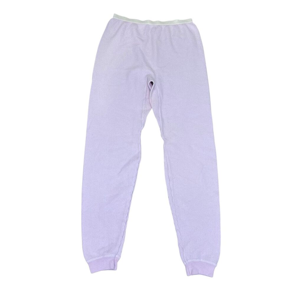 Pink Waffle Knit Thermal Jogger Pants Lounge Casual Soft Cozy Vintage Retro